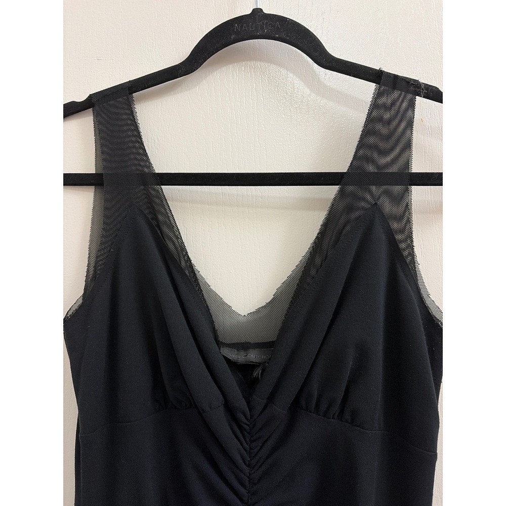 Guess‎ Collection Black Ruched Mesh Trim Midi Dress Sleeveless V-Neck Small Med - Picture 4 of 5